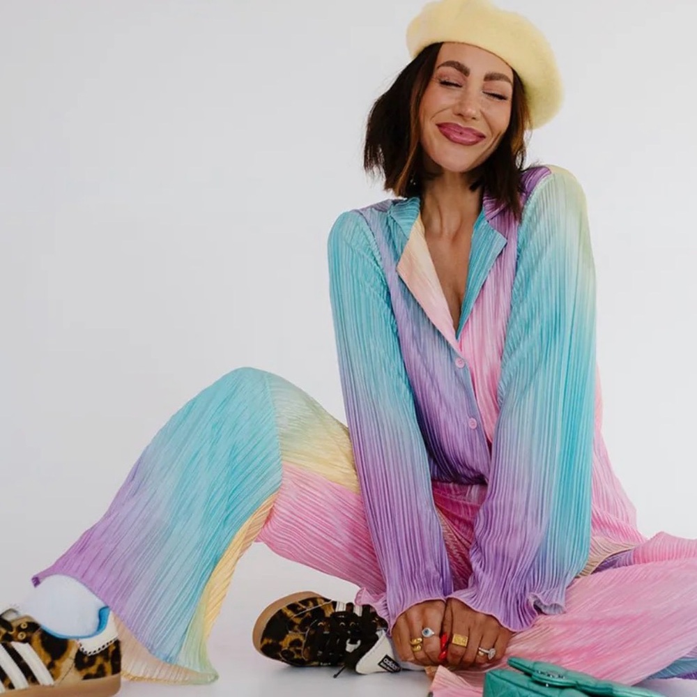 Dressed in LALA long sleeve plissé set in Rainbow 🌈 Dream Size Medium